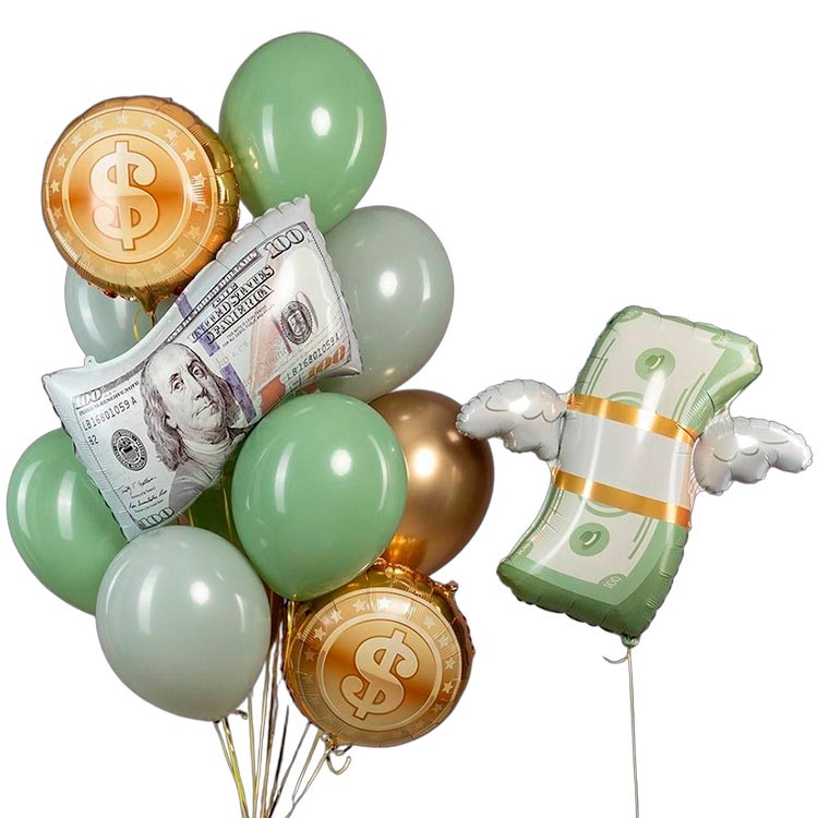 Воздушные шары с фольгированными фигурами долларов №1059