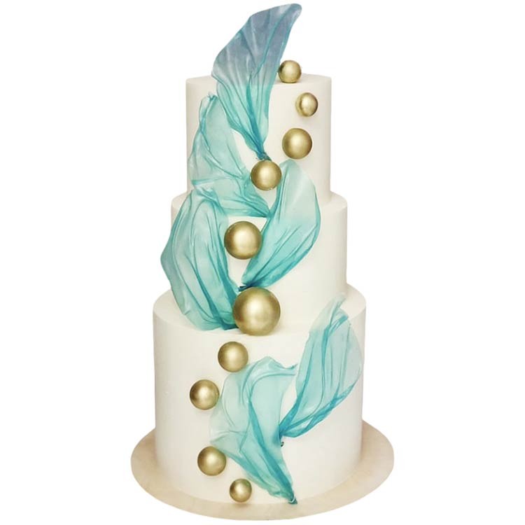 Свадебный торт с лепестками и шариками №3550