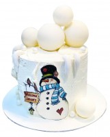 Новогодний торт со снеговиком и снежками №2043