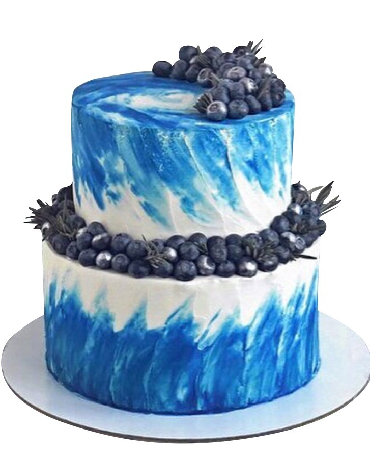 Свадебный торт двухъярусный бело-синий №1552