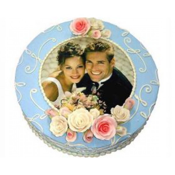 Торт свадебный с фотографией молодоженов №95