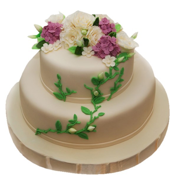 Торт свадебный с цветами и зеленью №904