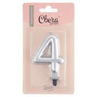 Свеча для торта Цифра 4 серебристая в стиле воздушного шарика №38