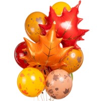 Шары в осеннем стиле с фольгированными листьями №1131