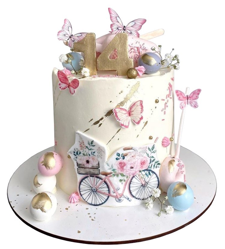 Торт с велосипедом и бабочками №2385