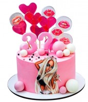 Торт женщине на день рождения с топперами губами №2163