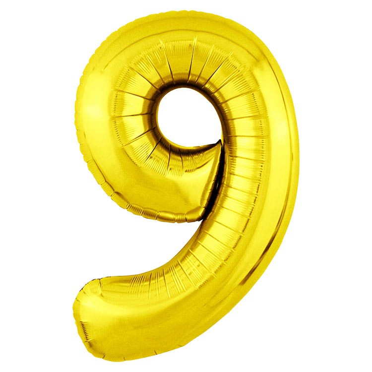 Золотая Цифра 9 воздушный шар фольгированный №690