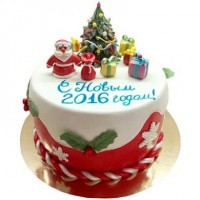 Торт новогодний с маленькими фигурками Деда Мороза и подарков №409