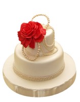 Свадебный торт с бусинами и цветком №1112