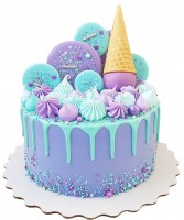 Торт с голубыми подтеками и сладостями №1858