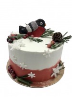Торт на новый год со снегирем и шишкой №1712