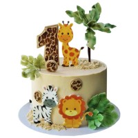 Торт на 1 годик с тропическими животными №3386