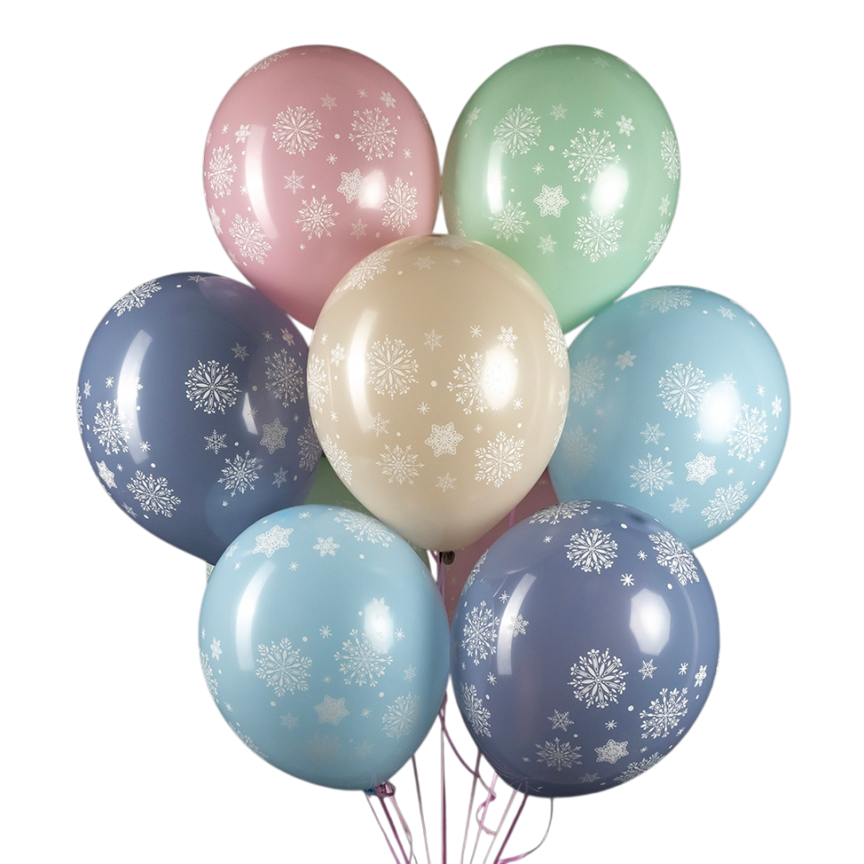 Белые воздушные шарики со снежинками на НГ №734