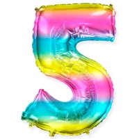 Воздушный шарик радужная фольгированная цифра 5 №797