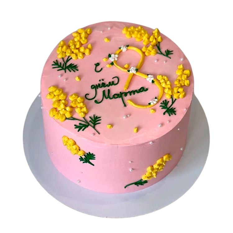 Торт с веточками мимозы на 8 марта №4126