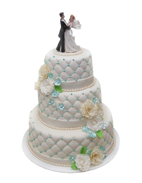 Торт свадебный трехъярусный с фигурками молодоженов №902