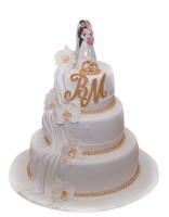 Торт свадебный трехъярусный с фигурками №901