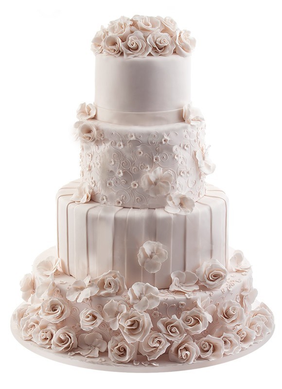 Торт свадебный четырехъярусный с цветами №494