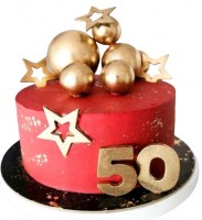 Торт на 50 лет красный с золотом №2284