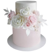 Двухъярусный свадебный торт без мастики с цветами №3649