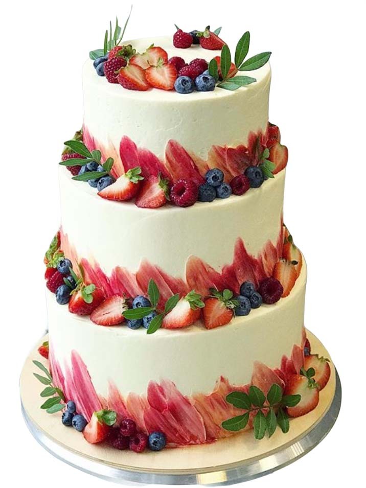 Торт трехъярусный с ягодами без мастики №2405