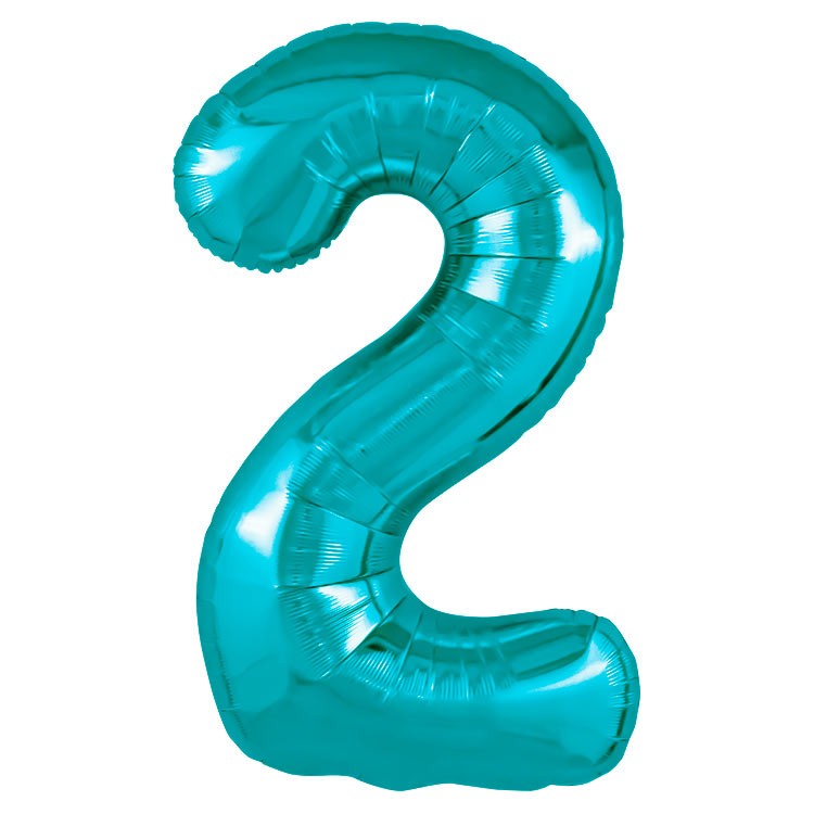 Воздушный шар Цифра 2 бирюзовая фольгированный №673