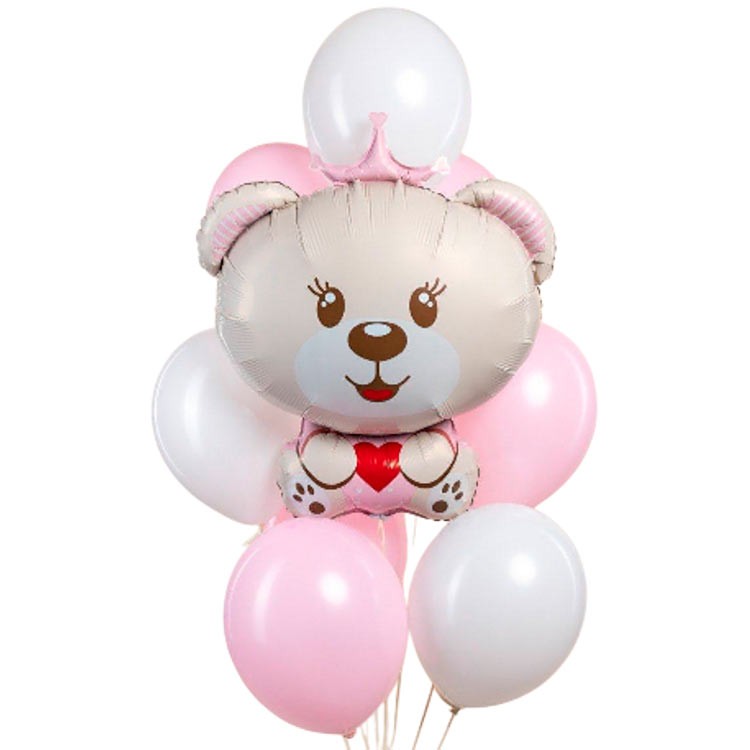 Воздушные шарики с фольгированным Мишкой для девочки №1189