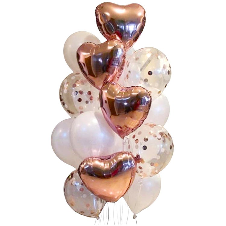 Фонтан из воздушных шаров с фольгированными сердечками №65
