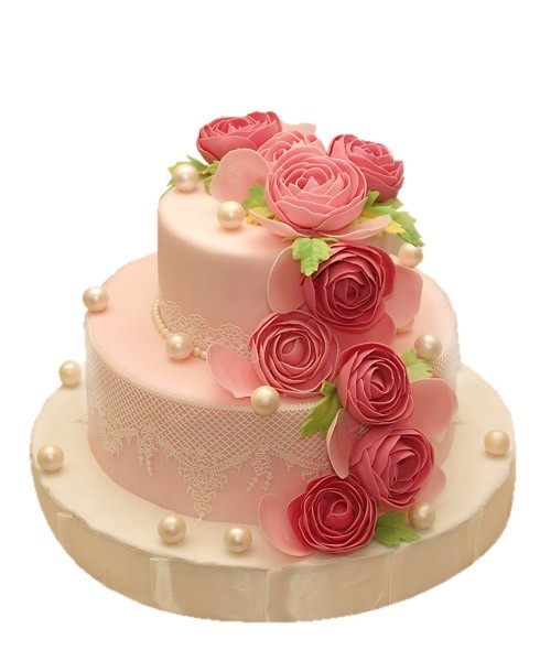 Свадебный торт с розовыми цветами №1106