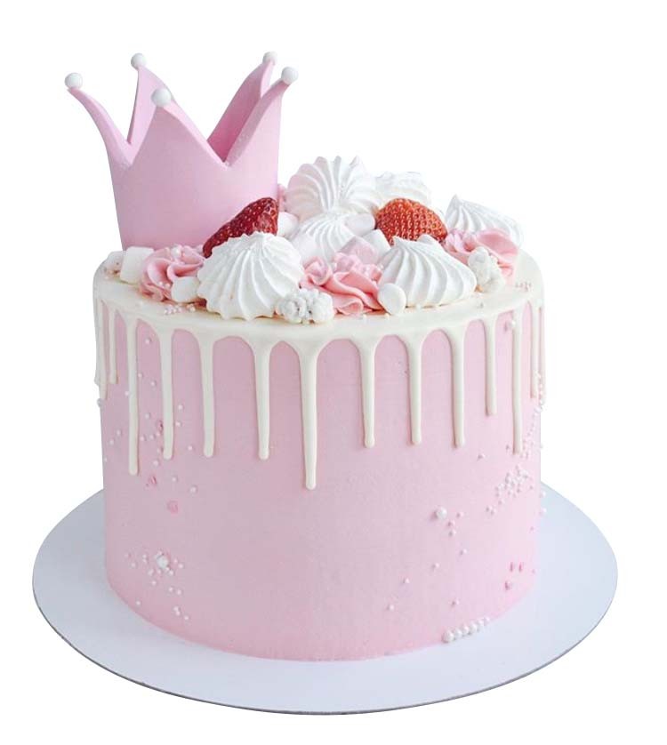 Торт розовый с короной и ягодами №1530