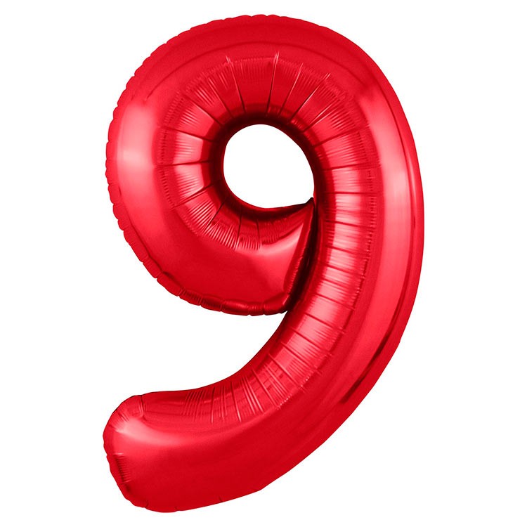 Воздушный шар Цифра 9 красная фольгированный №670