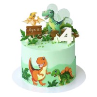 Торт с динозаврами и именем ребенка №3585