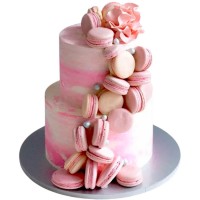 Розовый торт с макарунами №3938