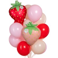 Воздушные шарики с фигурами-клубничками из фольги №1002