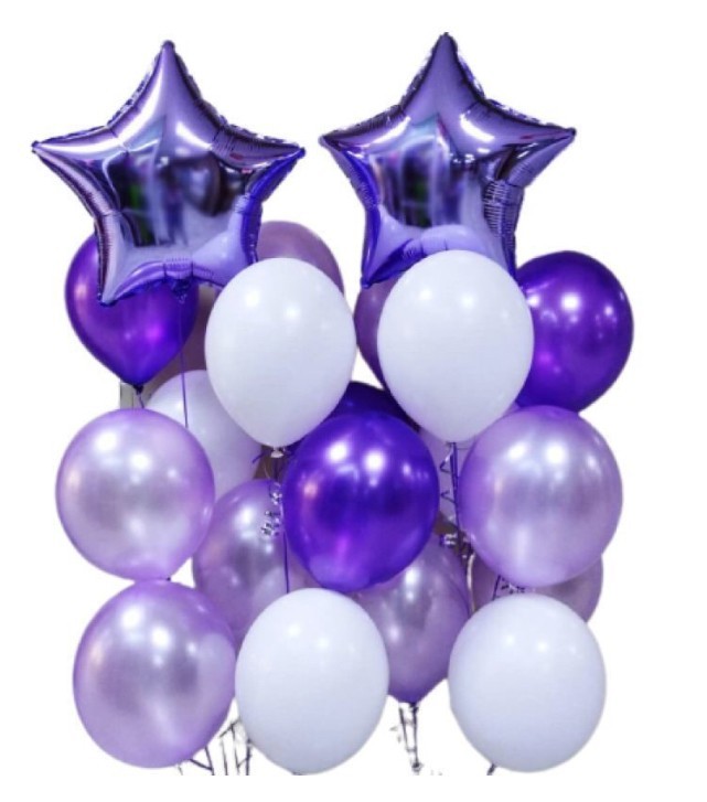 Набор из шаров в фиолетовых тонах с фольгированными звездами №7