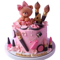 Торт с мишкой и косметикой девочке на день рождения №3940