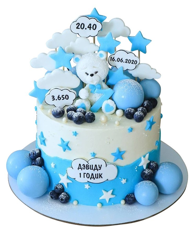 Торт с метрикой бело-голубой №2243