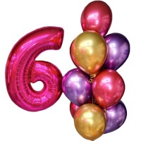 Разноцветные воздушные шарики с фольгированной цифрой 6 №586