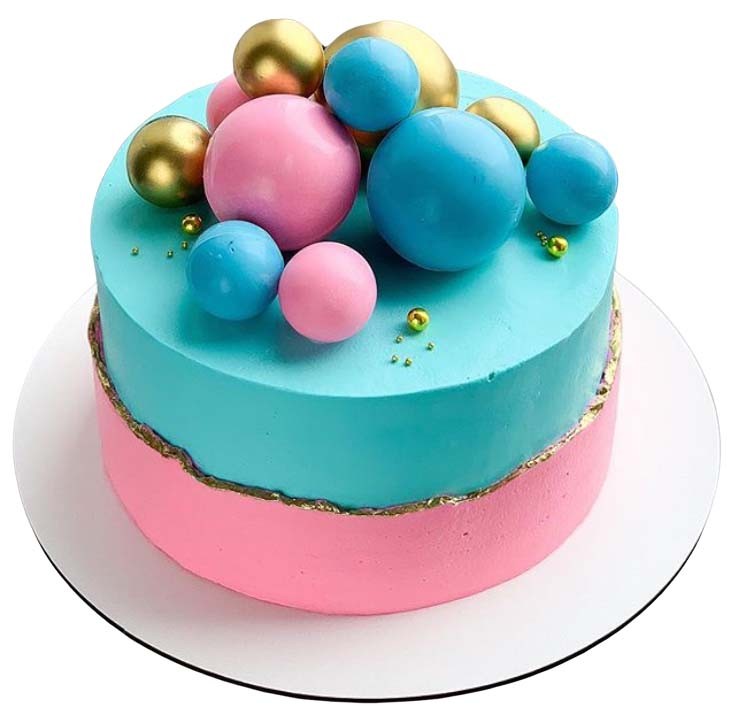 Торт бирюзово-розовый с шариками №2601