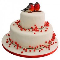 Свадебный торт со снегирями и рябиной №121