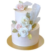 Торт свадебный с цветами двухъярусный №3146