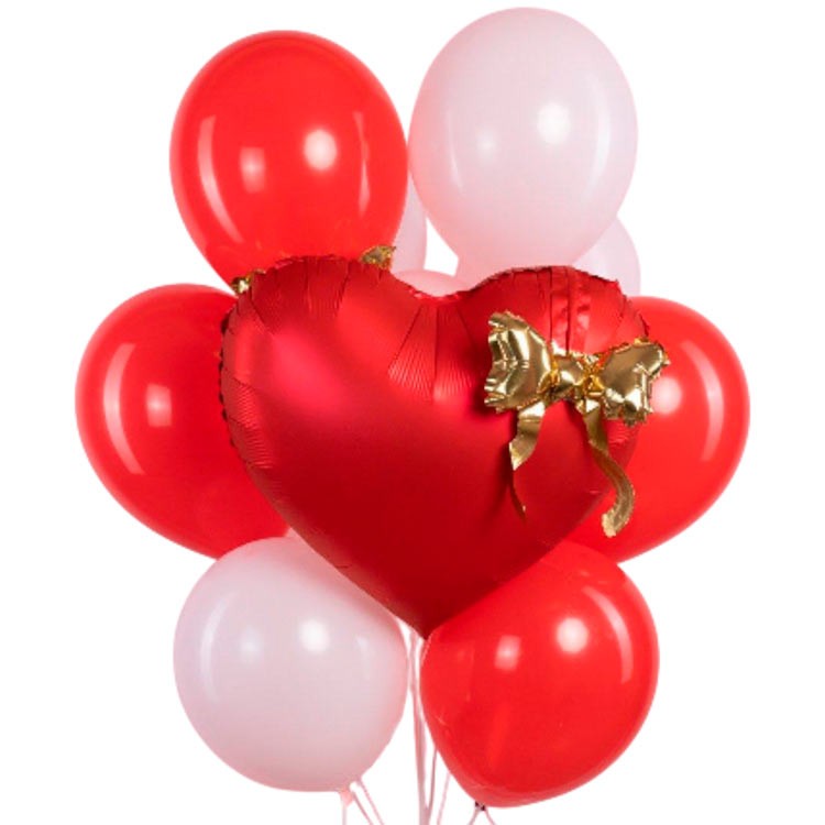 Воздушные шары с фольгированным сердцем с золотым бантиком №1204