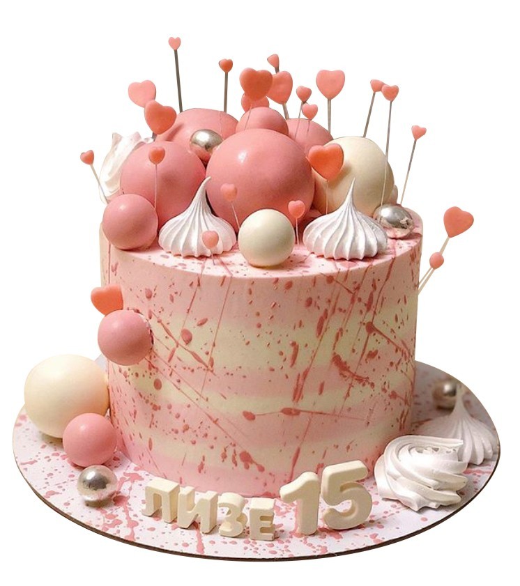 Торт с шариками и топперами-сердечками №1880