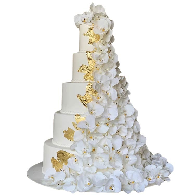 Свадебный торт с цветами и позолотой №3463