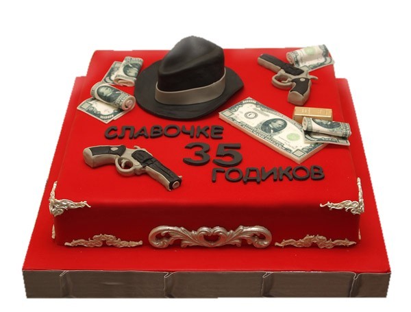 Торт со шляпой, долларами и пистолетами №969