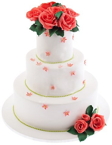 Торт свадебный белый с цветами №507
