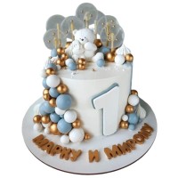 Торт с мишкой и топперами леденцами на 1 годик №3900