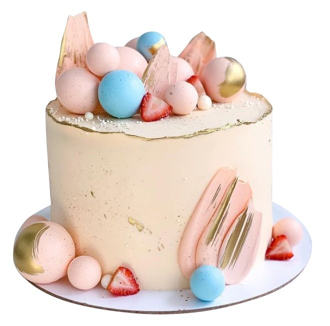 Торт с разноцветными шариками и клубникой №2254