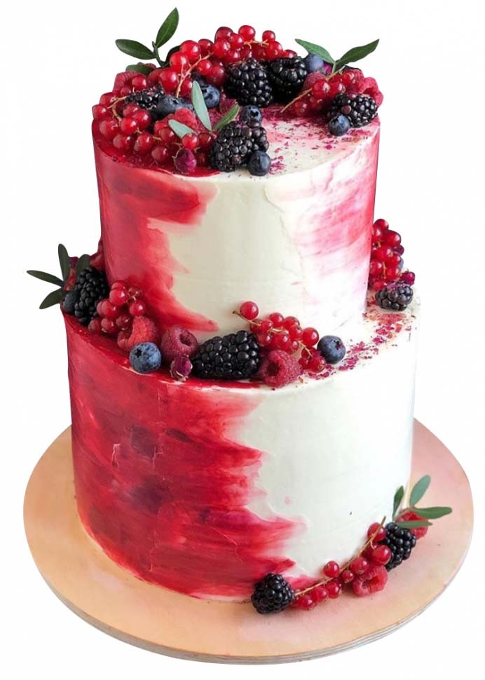 Торт бело-красный двухъярусный с ягодами №1550