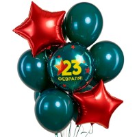 Набор зеленых шаров с красными звездами на 23 февраля №1211